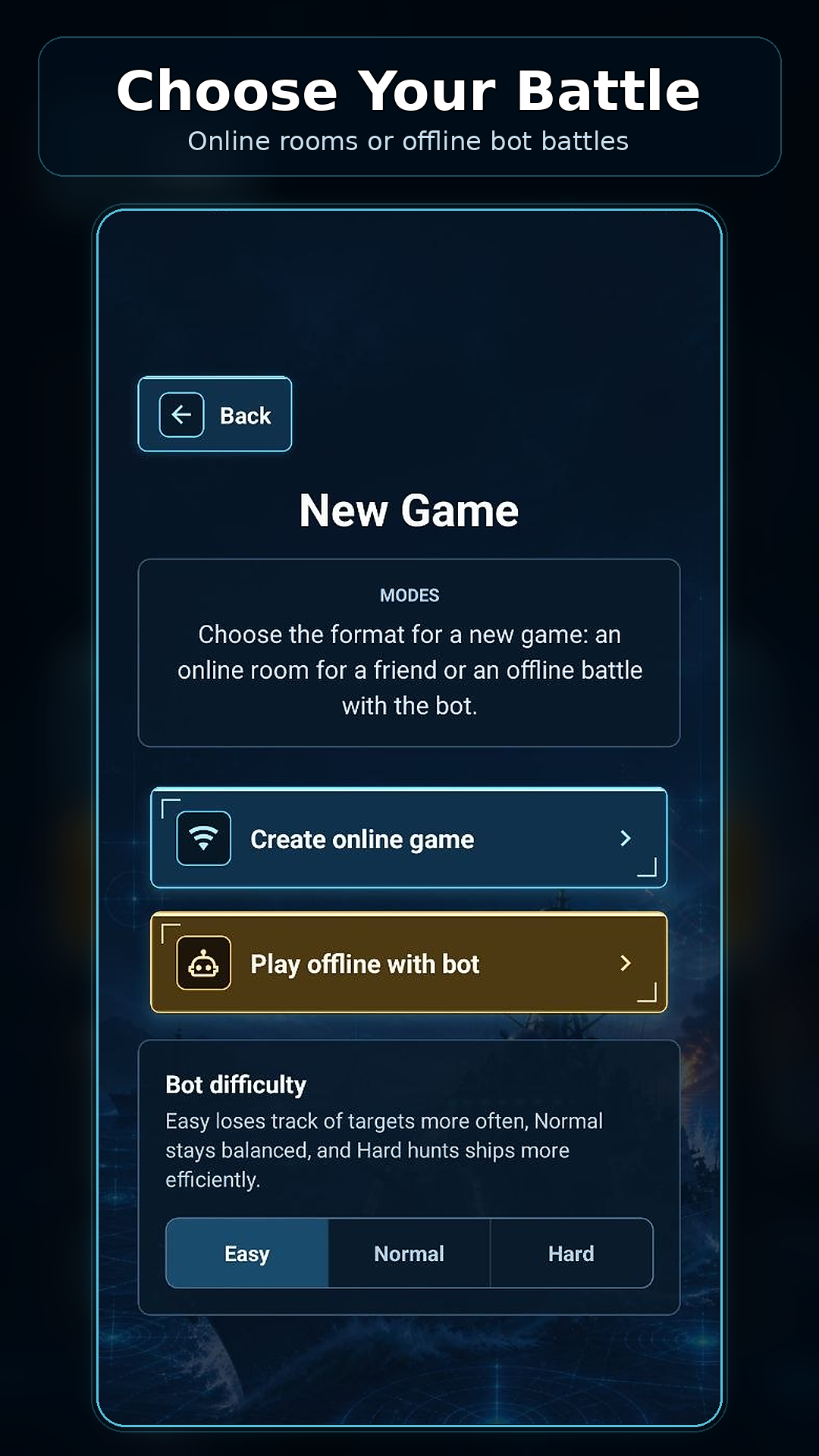 Sea Battle mode selection